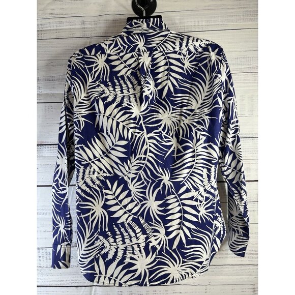 J Crew shirt Mens L Blue Floral Printed Long-Sleeve Slim Stretch Casual Tropical - Picture 5 of 12